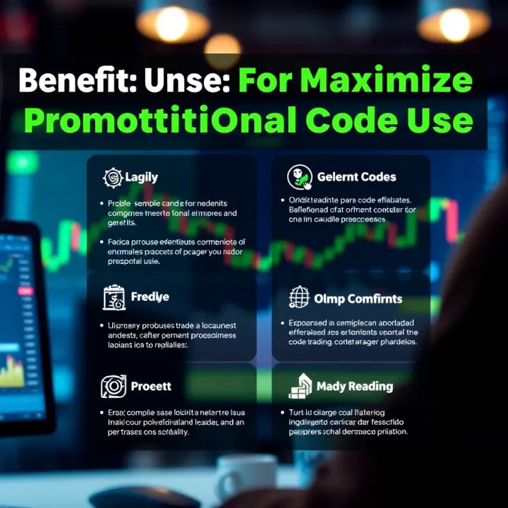 Graphic showing benefits and tips for using promotional codes effectively on a financial trading platform
