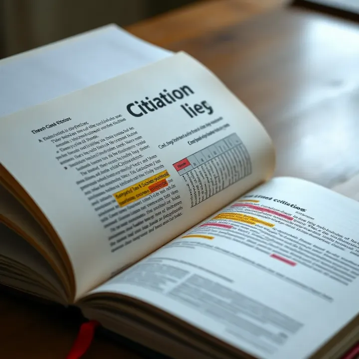 Open book and digital devices with highlighted text representing proper citation practices