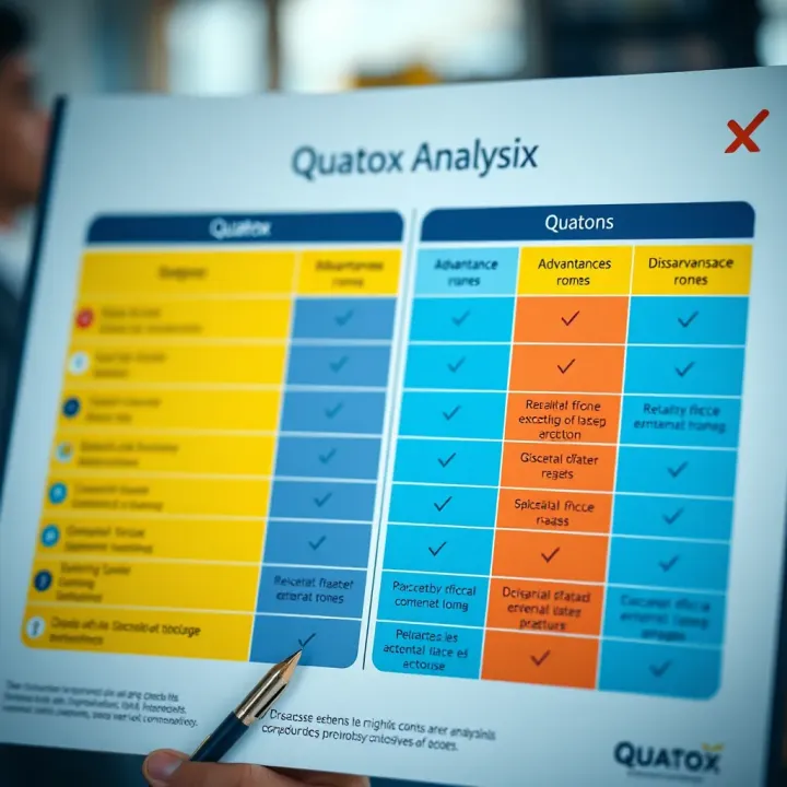 Comparison chart showing advantages and disadvantages of Quatox use