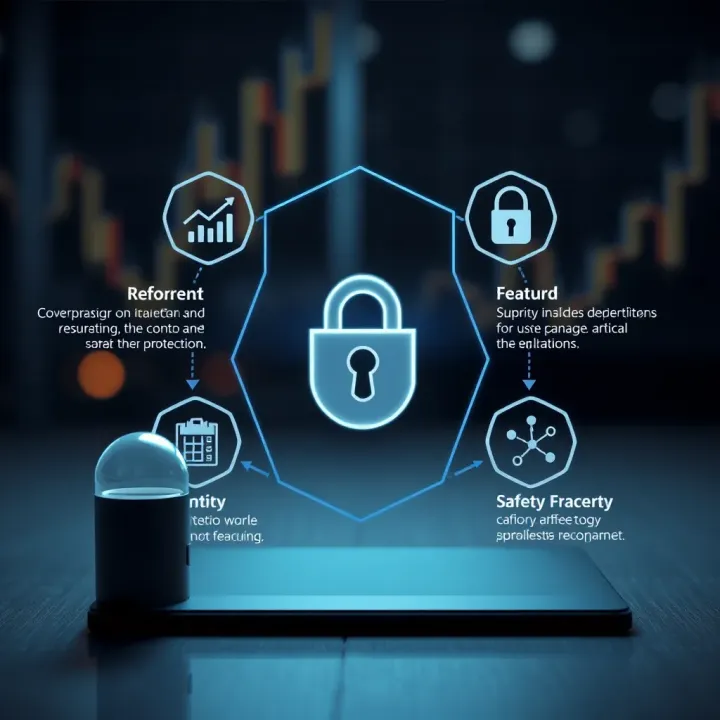 Graphical representation of security features and user protection measures on Quotex IO