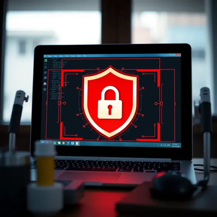 Illustration of a secure login shield protecting user credentials on a computer