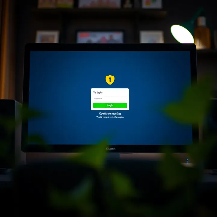 Computer screen displaying the Quotex login page with secure connection symbols