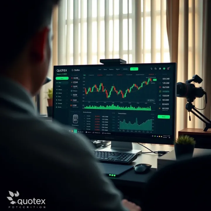Screenshot of Quotex trading platform dashboard with charts and investment options