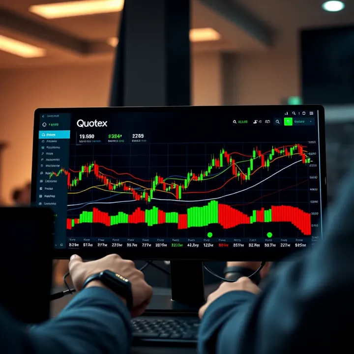 User interface showcasing real-time financial trading charts and options on Quotex.com platform