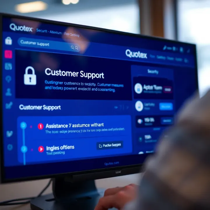 Customer support interface on quotex.com highlighting security measures and assistance options
