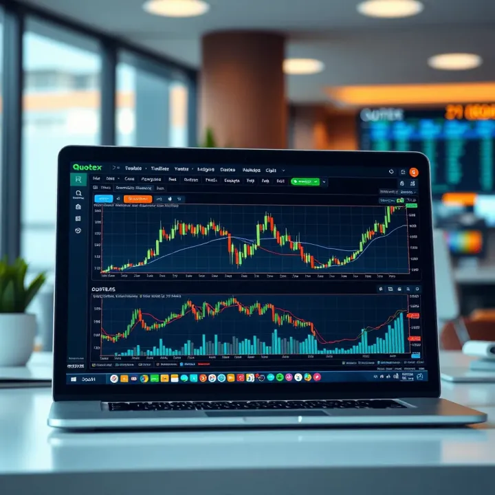 User interface of Quotex Web platform showing trading dashboard and charts