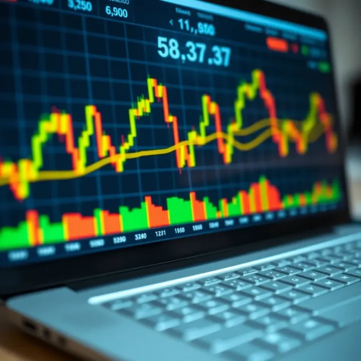 Real trading account interface showing live financial market data and charts on a digital screen