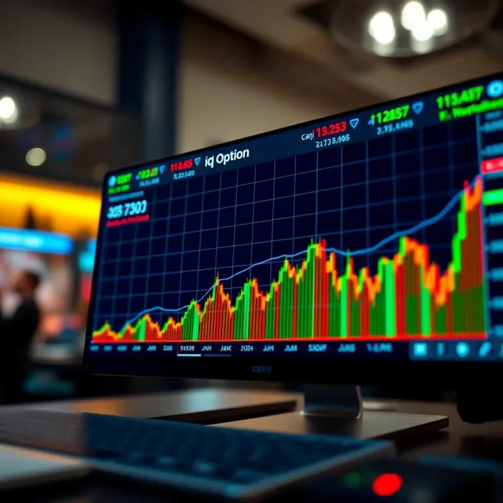 Graph showing stock market trends with digital trading platform interface in the background