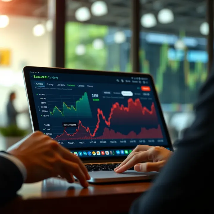 Secure online financial transaction with graphical data representing investment growth in Brazil