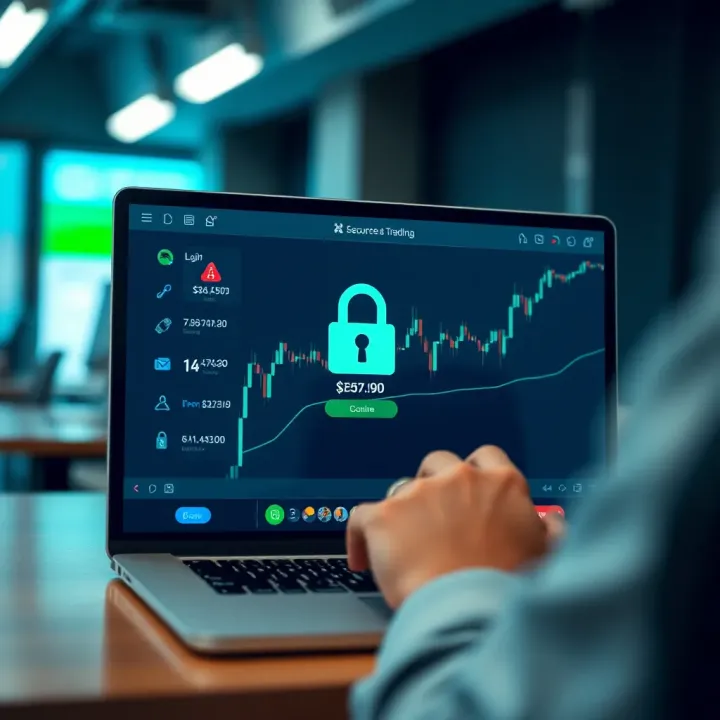 Secure login screen on a trading platform with security icons and encrypted access