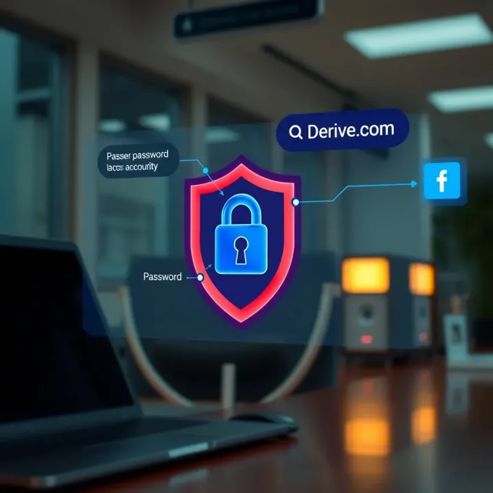 Illustration of security shield and password recovery options for Derive.com user account
