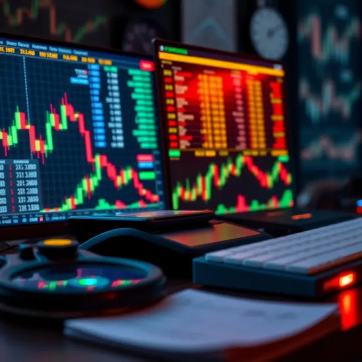 Risk management concept with financial tools and binary options charts