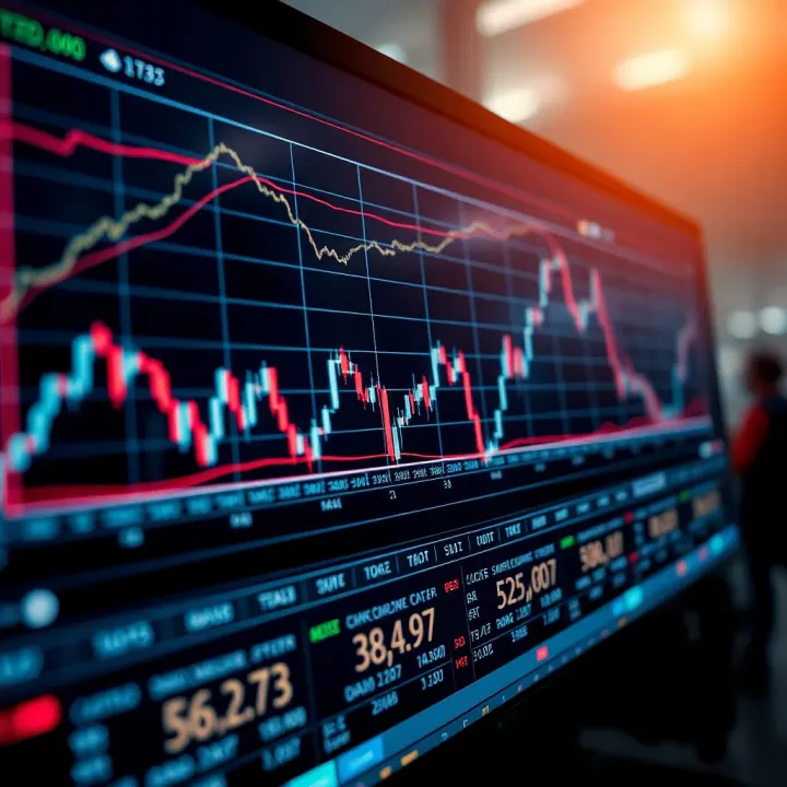 Graph showing currency exchange rate fluctuations on a digital trading platform