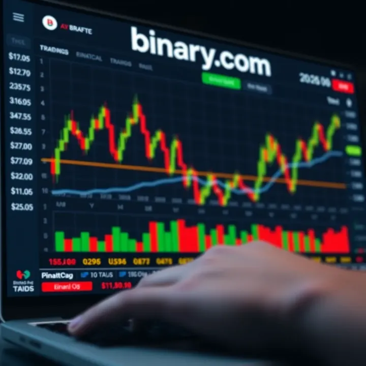 Screenshot showing Binary.com trading platform interface with charts and trading options