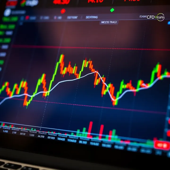 Illustration of financial charts showing upward and downward trends representing CFD trading activity