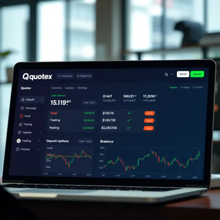 Interface of Quotex trading platform showing deposit options and user account balance