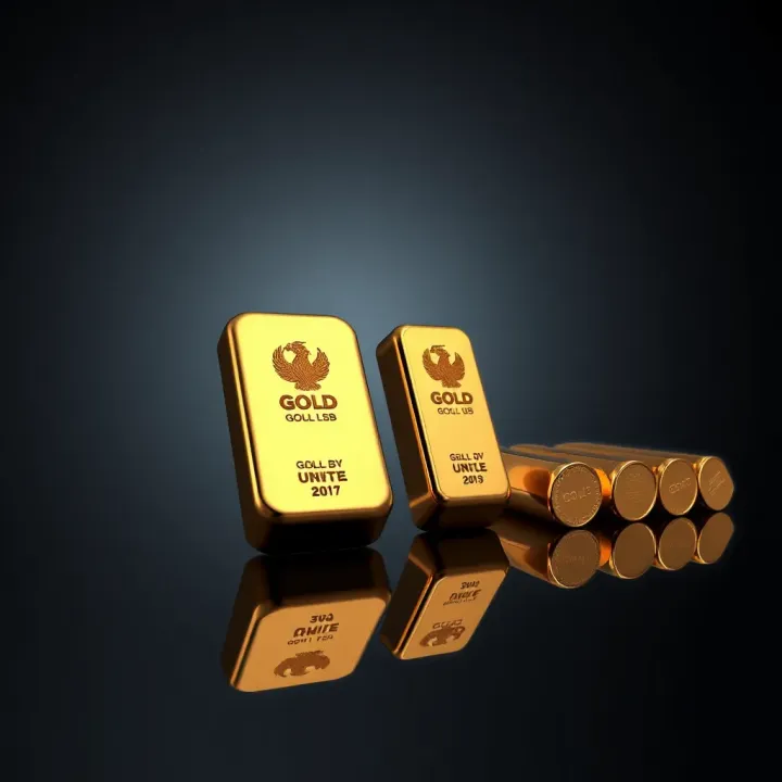 Comparison of different shaped gold bars displayed on a reflective surface